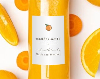Homemade Mandarinetto Orangecello Bottle Label Template - Printable Mandarin Orange Liqueur Gift Sticker, Personalize Avery Digital Download