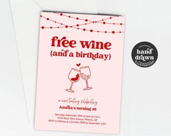 Free Wine Funny Womans Birthday Party Invitation Template, Fun Tasting Printable Winery Invite Evite, 30th 40th 50th 60th Woman Man Download