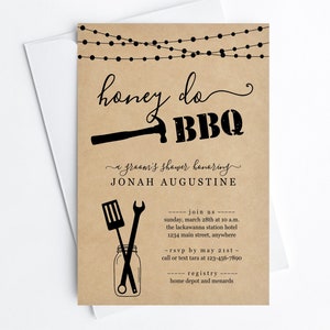 Honey Do BBQ Groom&#39;s Shower Invitation Template, Printable Fun Yard Tool Wedding Shower Invite Evite, Editable Instant Download Digital File