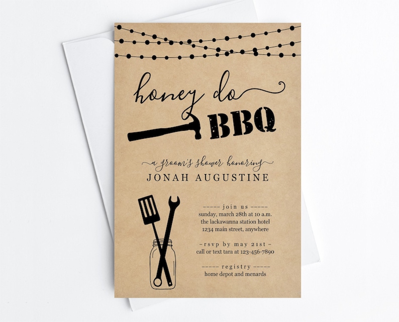 Honey Do BBQ Groom's Shower Invitation Template Printable Etsy