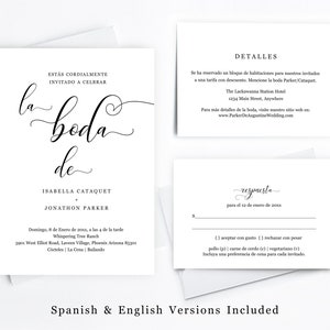 Spanish Wedding Invitation Template, Printable Bilingual Invite, RSVP & Details Card Set, Minimalist Instant Download Digital File PDF Suite
