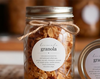 Granola Label - 2" Round Ingredients Label, Homemade Food Sticker for Mason Jar or Bag