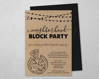 Neighborhood Block Party Invitation Template, Printable Pizza Street Get Together Invite, Meet the Neighbor, Instant Download Digital File