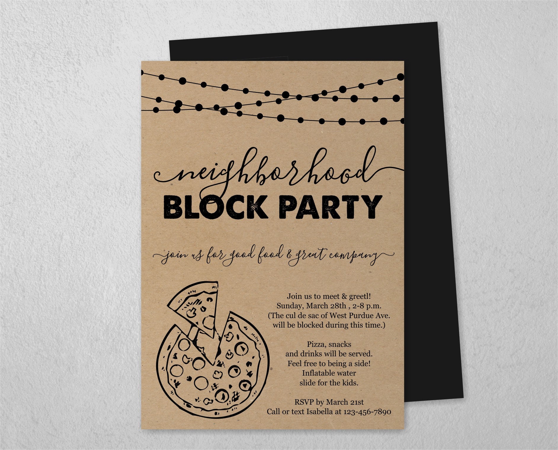 Neighborhood Block Party Invitation Template, Printable Pizza Street