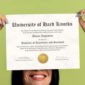 College-Diplom der Universität von Hard Knocks, gedruckte Vorlage zum selbst ausdrucken