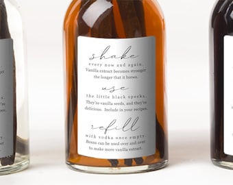 Homemade Vanilla Extract Instructions Label Template - Shake Use Refill Printable Gift Sticker, PDF Digital File Instant Download DIY