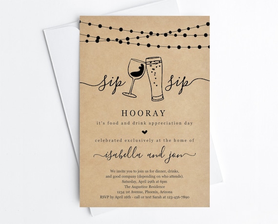 Funny Dinner Party Invitation Template Printable Sip Sip Hooray