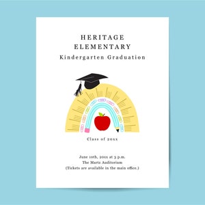Preschool / Kindergarten Graduation Sign Template, Printable 8.5x11&quot; Flyer, Commencement Ceremony Poster, Editable Word Doc Download Digital