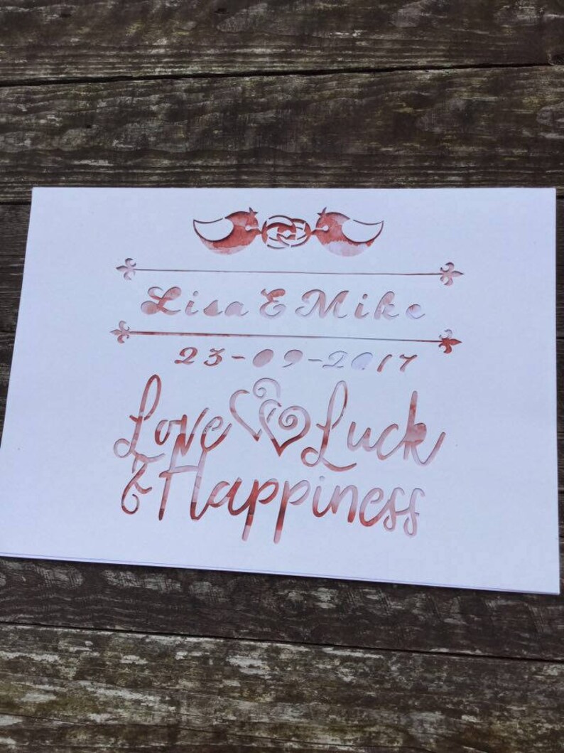 Love Luck and Happiness papercutting template|Wedding present Personalised name and date|Commercial Licence|Instant download Wedding gift