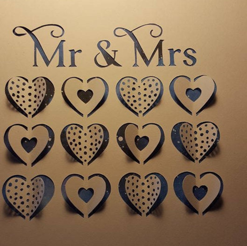 Wedding present,Wedding gift,Anniversary gift|Commercial Licence|Instant download Mr and Mrs 3D Mini Hearts papercutting template Incl SVG
