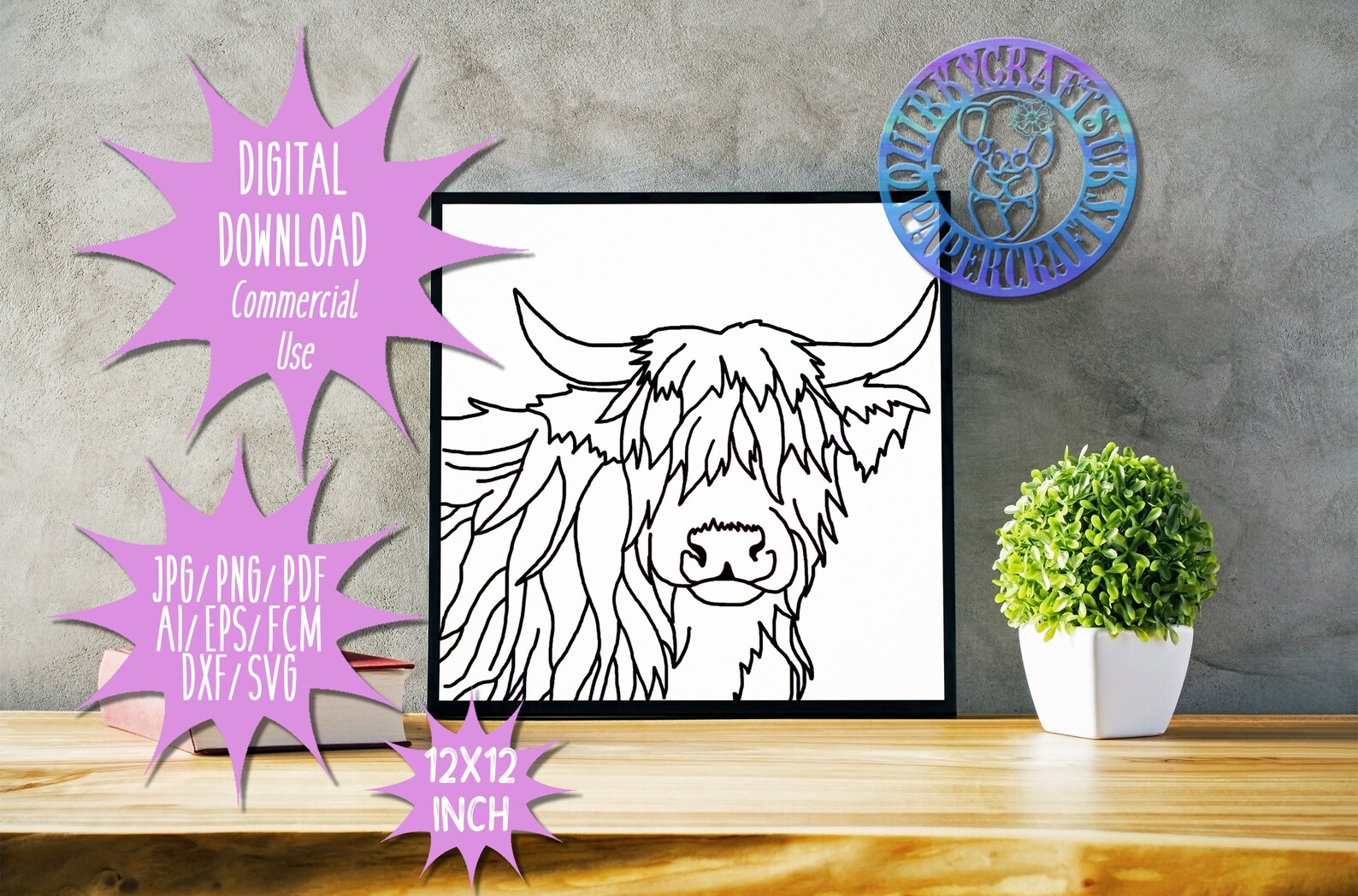 Highland Cow papercutting template jpg/pdf/png/ai/eps/dxf/svg Etsy
