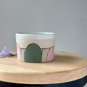 Ceramic Mug Pink and Green Coffee Mug, Stripy Pottery Tea Cup image 6