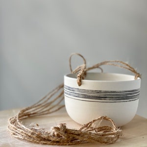 Handmade Ceramic Hanging Planter, White Stripy Pottery Hanging Plant Pot, Plant Holder, Housewarming Gift, Gift For Mum, Best Friend Gift image 3