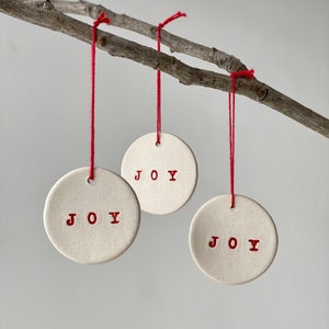 Handmade Christmas Joy Ornament, Set of 3 Pottery Christmas Tree Decorations