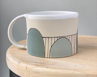 Green Ceramic Coffee Mug, Hand Painted Green Pottery Tea Cup