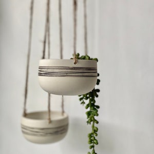 Handmade Ceramic Hanging Planter, White Stripy Pottery Hanging Plant Pot, Plant Holder, Housewarming Gift, Gift For Mum, Best Friend Gift image 2