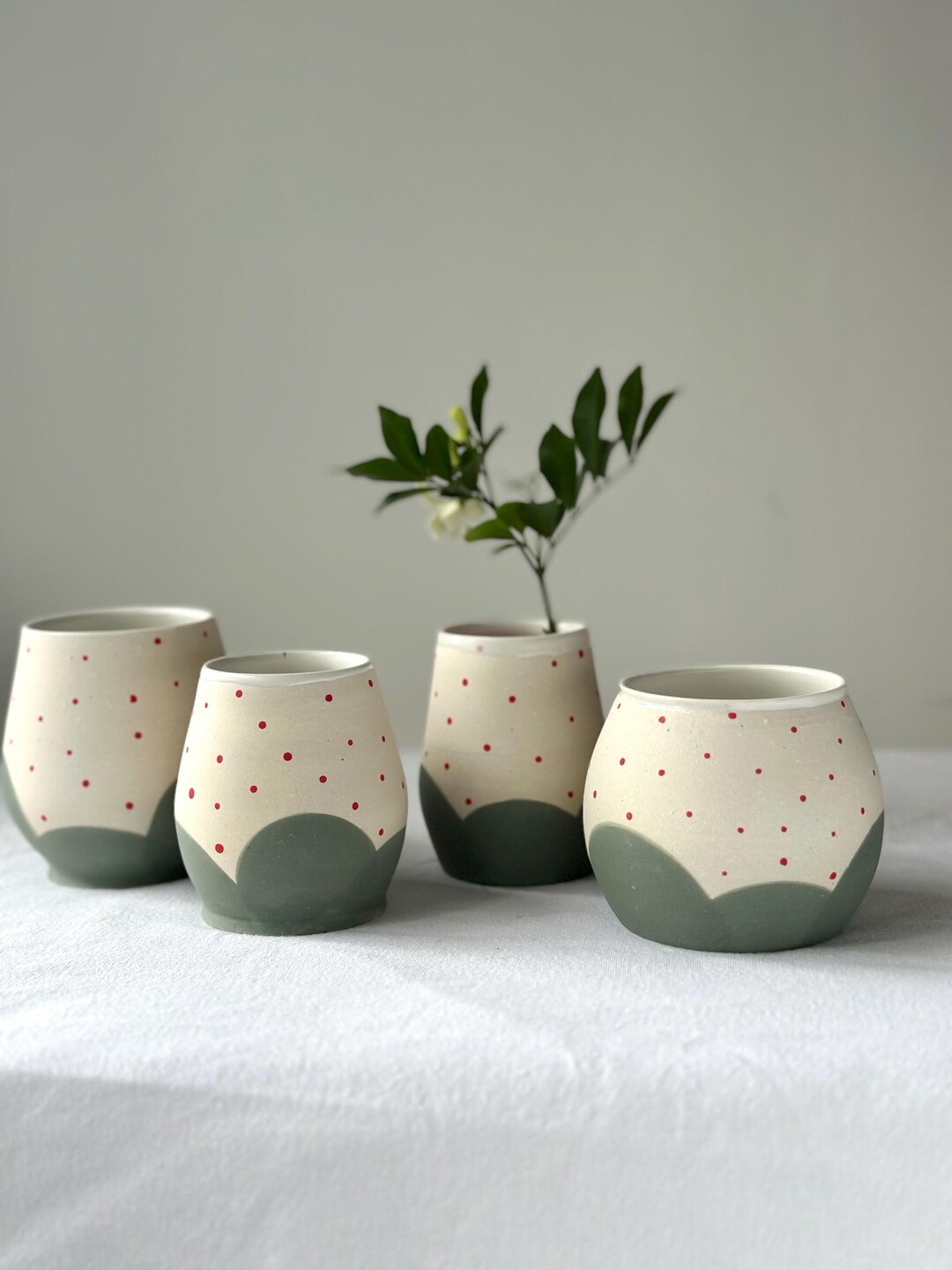 Handmade Ceramic Bud Vase, Green and Red Dotted Pottery - Etsy
