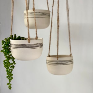 Handmade Ceramic Hanging Planter, White Stripy Pottery Hanging Plant Pot, Plant Holder, Housewarming Gift, Gift For Mum, Best Friend Gift image 4