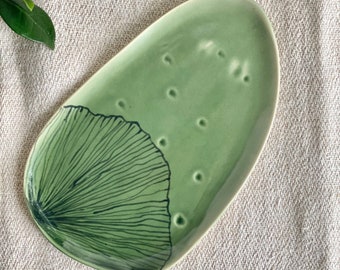 Handmade Ceramic Green Plate, Jewellery dish