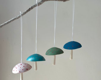 Ceramic Mushroom Bell Ornament, Handmade Pottery Wall Hanger