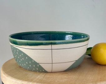 Green Ceramic Bowl, Handmade Pottery Fruit Bowl, Decorative Serving Dish, Food Lovers Gift, Housewarming Gift