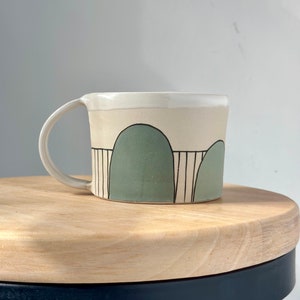 Green Ceramic Coffee Mug, Hand Painted Green Pottery Tea Cup