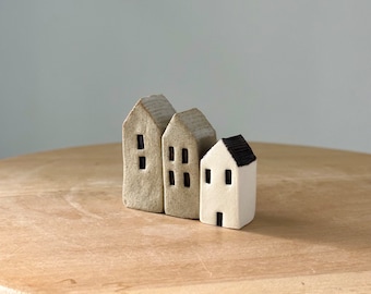 Handmade Ceramic Miniature Houses Set of 3, Small Pottery Decorative Houses, Decorative Tiny Little Clay Houses, Housewarming Gift