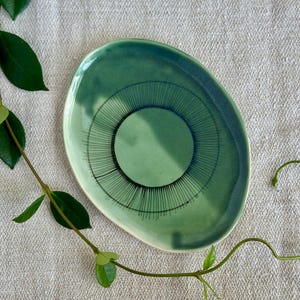 Handmade Ceramic Serving Platter,  Green Geometric Pottery Plate, Artisan Tableware, Unique Home Décor