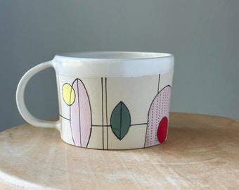 Ceramic Geometric Coffee Mug,  Handmade Pottery Tea Cup