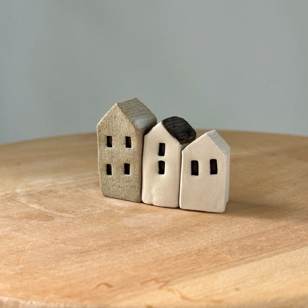 Handmade Ceramic Miniature Houses Set of 3, Small Pottery Decorative Houses, Decorative Tiny Little Clay Houses, Housewarming Gift