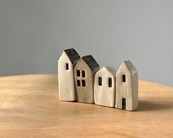 Miniature Houses Set of 4, Ceramics Mini Houses, Pottery Decorative Houses, Mantel Decor, Home Decor, Housewarming Gift, Gift For Mum