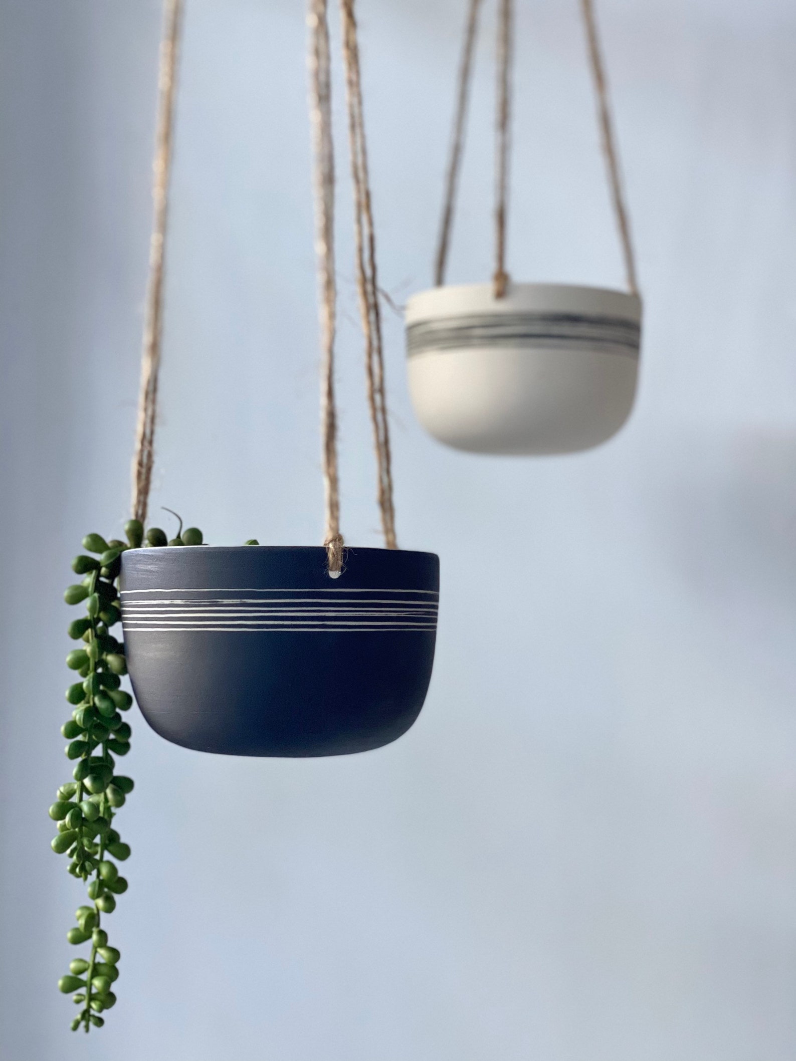 Handmade Ceramic Hanging Planter Black Pottery Hanging Plant Etsy