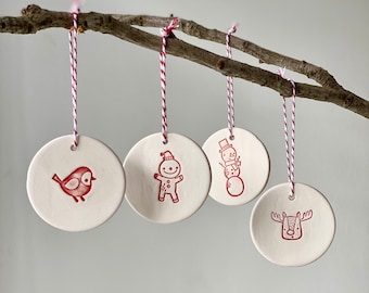 Handmade Ceramic Christmas Ornament, Christmas Tree Decorations, Set Of 4 Ornaments