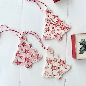 Christmas Tree Ornament, Set of 3 Pottery Christmas Tree Decorations