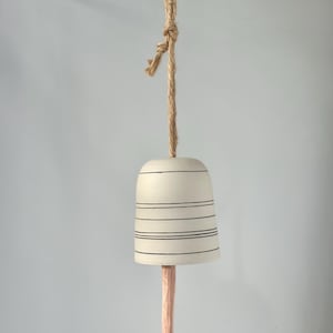 Handmade Ceramic Garden Bell: White Stoneware with Wood Clapper