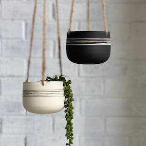 陶器製吊り鉢、手作り陶器吊り鉢、黒または白吊り鉢