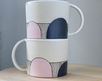 Handmade Ceramic Coffee Mug, Geometric Pottery Tea Cup