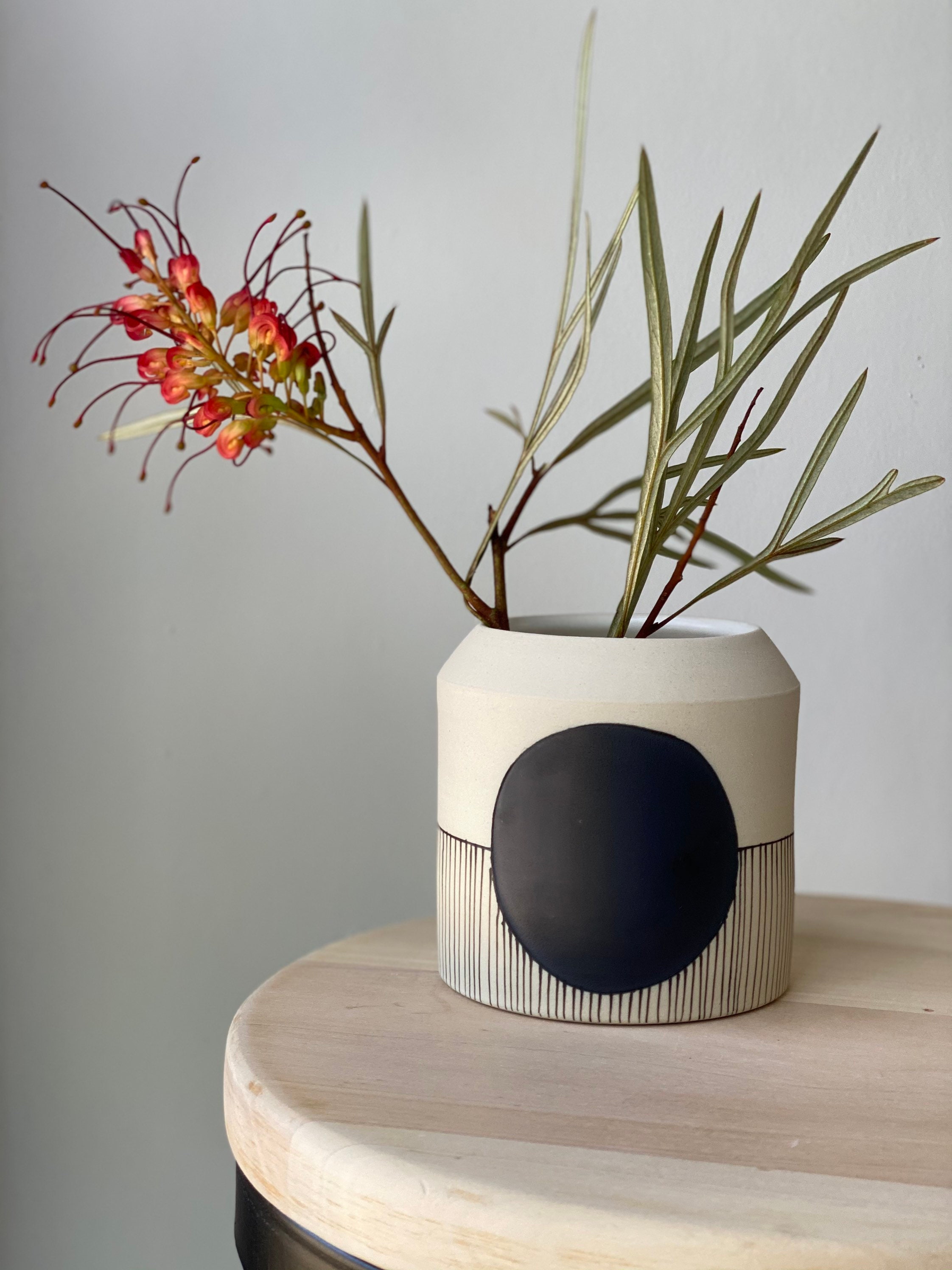 Vase Indigo Spot Décoré en Céramique Faite à La Main, Vase Fleurs Poterie