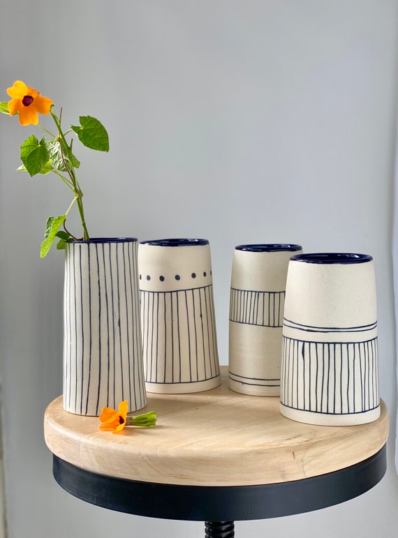 Handmade Decorated Indigo Ceramic Vase Blue Pottery Flower Etsy Australia