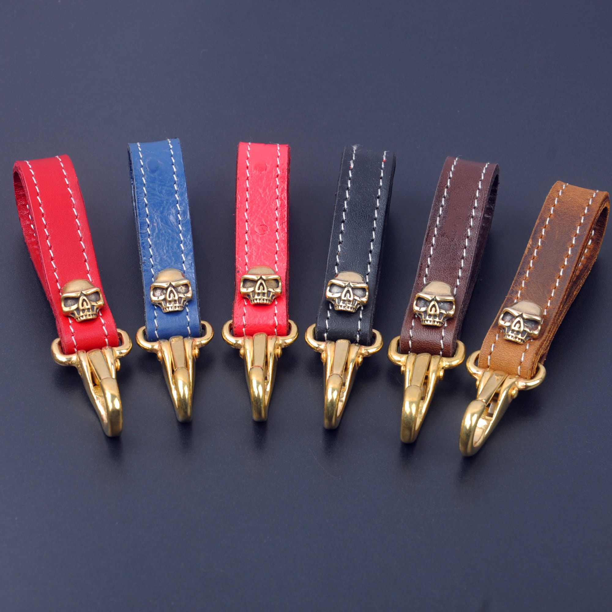 Handcrafted Waist Key Clasp Clasp Leather Skull Keychain Car Etsy