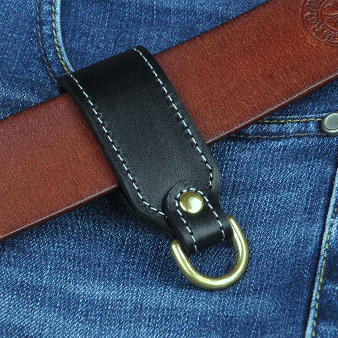 Leather Belt Brass Key Clip Holder Key Fob Etsy