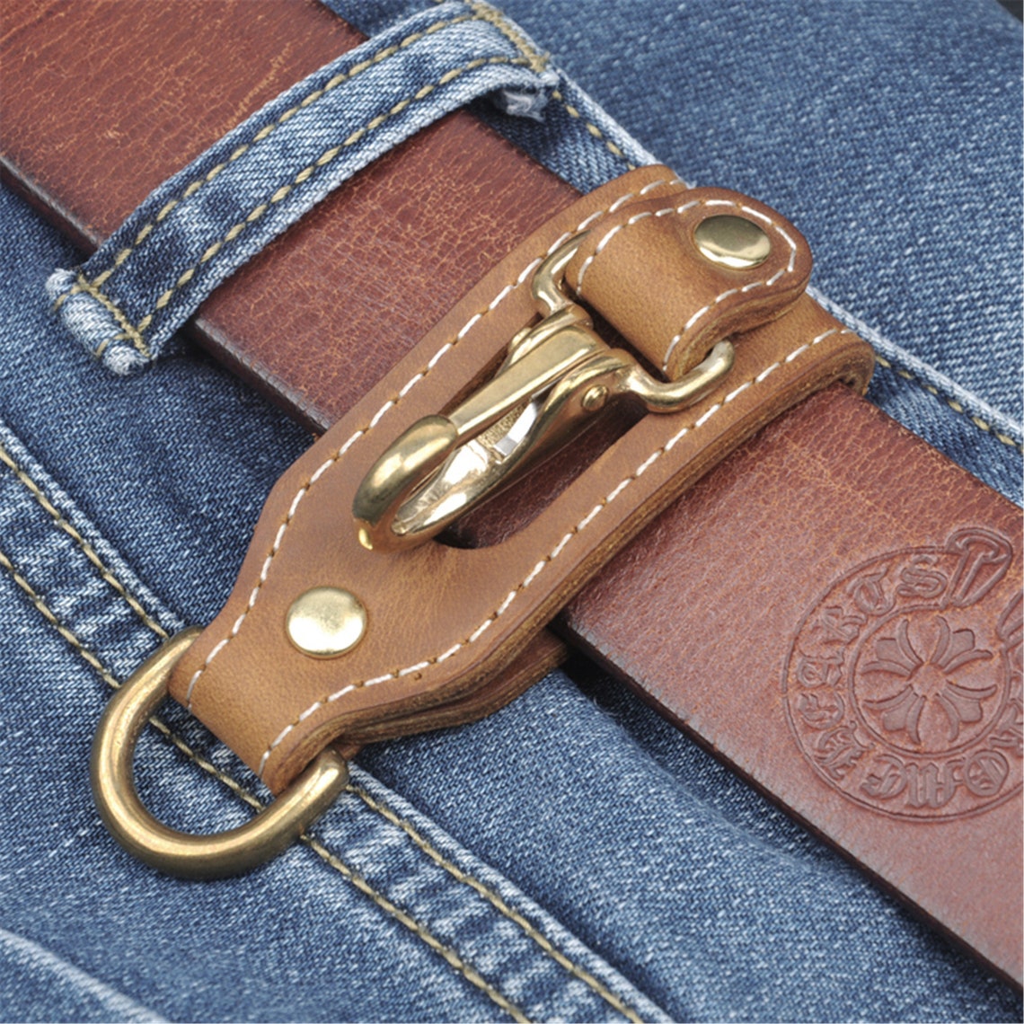 Leather belt brass key clip holder Key Fob | Etsy