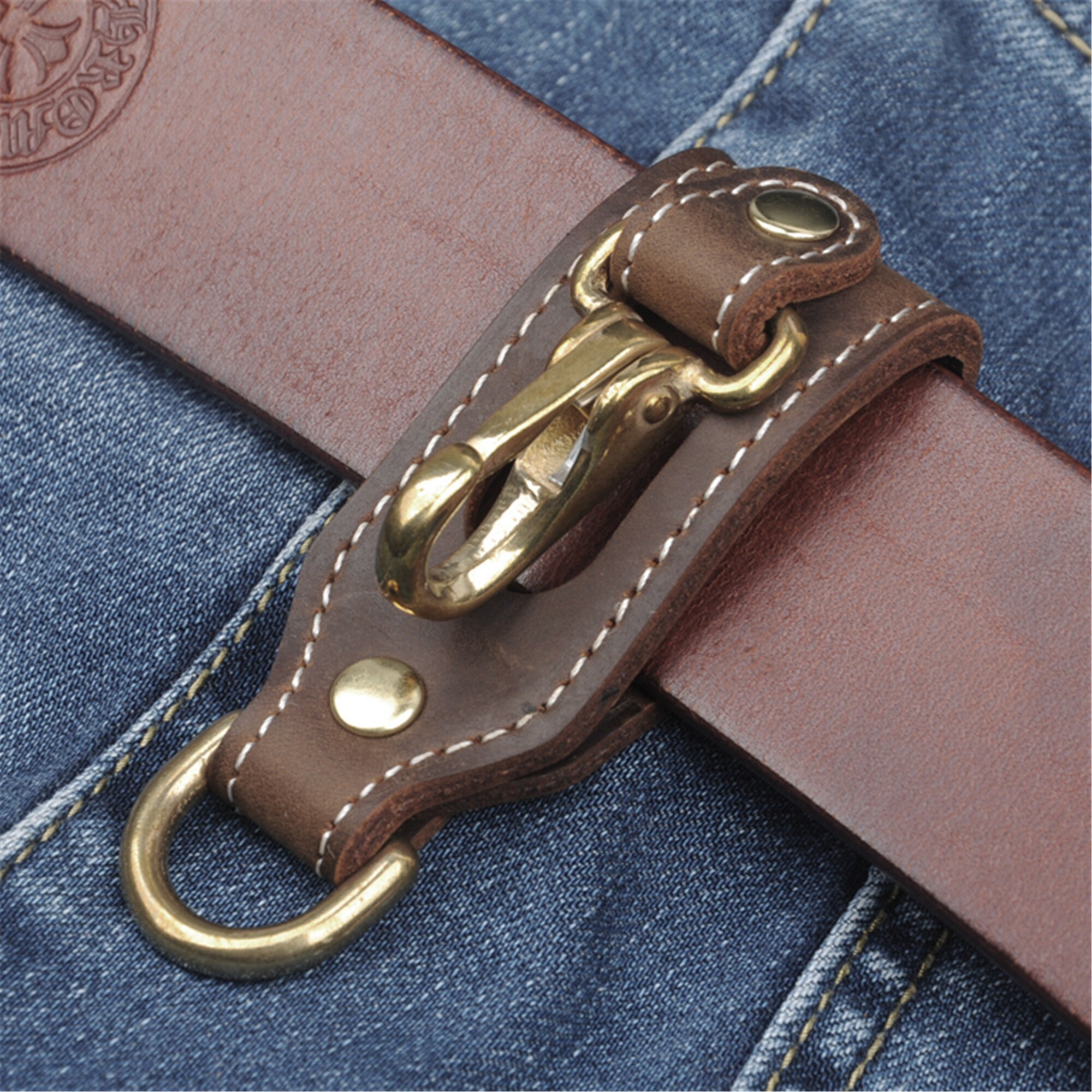 Leather belt brass key clip holder Key Fob Etsy