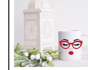 Woman with hat   Woman face Eyelashes Women's face with Eyeglasses Mug and coaster