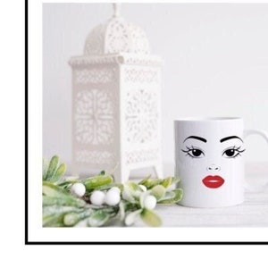 Woman face  Woman head Lady face Red Lips Mug with Coaster