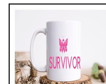 Breast Cancer Butterfly Mug 15 OZ with Coaster