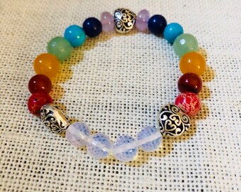 Seven Chakra Bracelet - Gemstone Bracelet -Meditation Bracelet  -Yoga Bracelet Unisex Women's