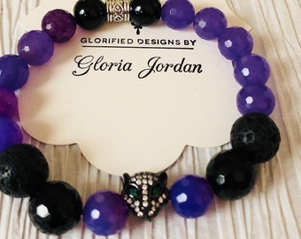 Women's/Unisex  Bracelet W. Black Panther Focal Bead-Stretch Elastic