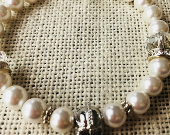 Women's Pearl Bracelet with Gladiator Helmet Focal Bead
