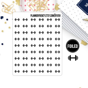 54 Small FOILED CLEAR Dumbbell / Workout Planner Stickers! Choose from 37 FOIL Colors! FO159